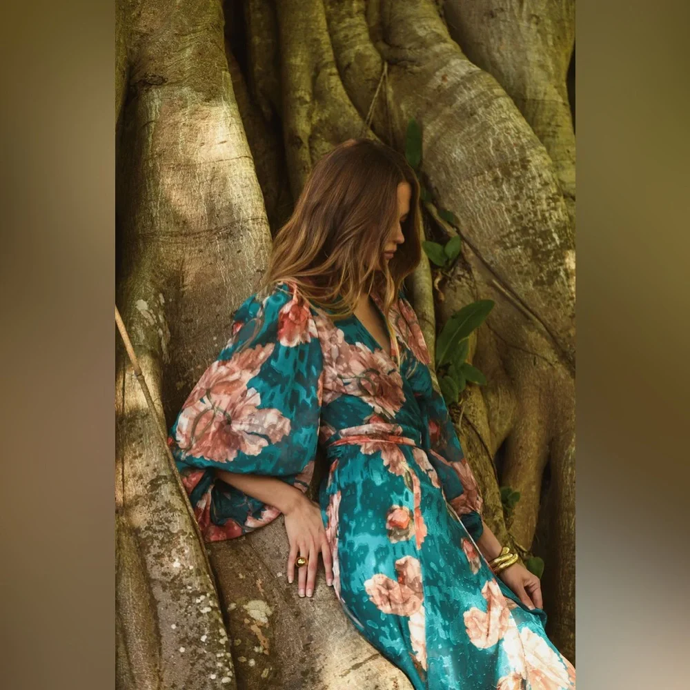 NWT Anthropologie Hutch Floral V-Neck Textured Wrap Maxi Dress - Picture 11 of 13